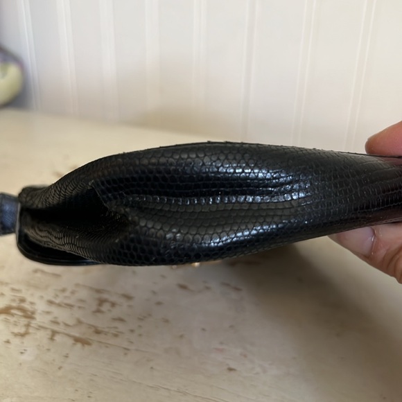 Vintage 60s 70s  Gucci Black Leather Women's Bag lizard skin purse - Picture 3 of 16